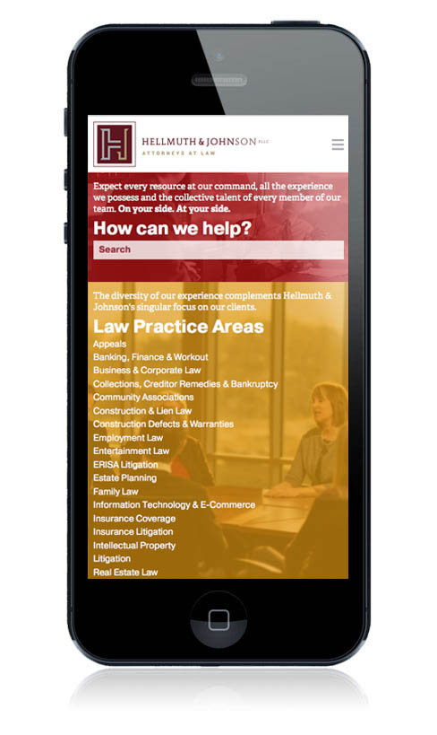 Hellmuth & Johnson Website on Mobile
