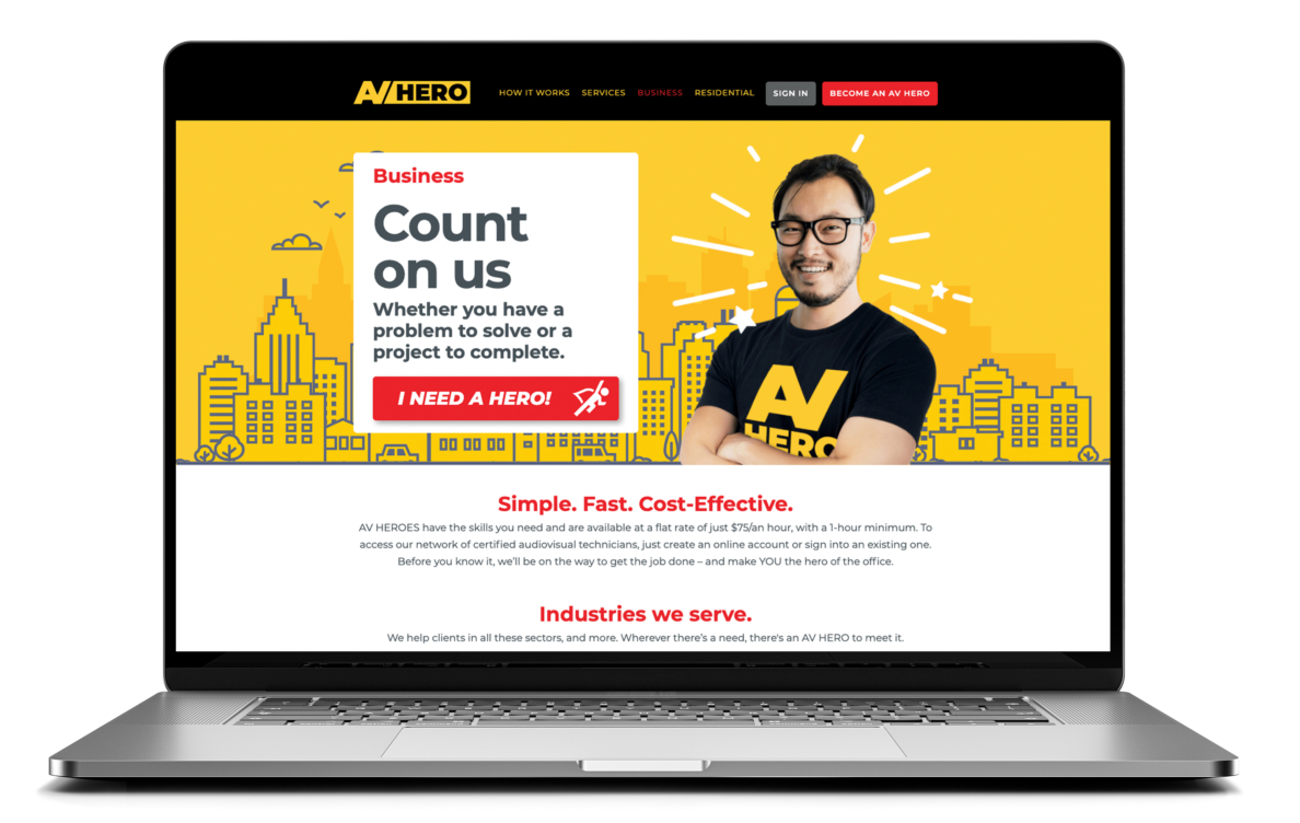 AV HERO website "Business" page