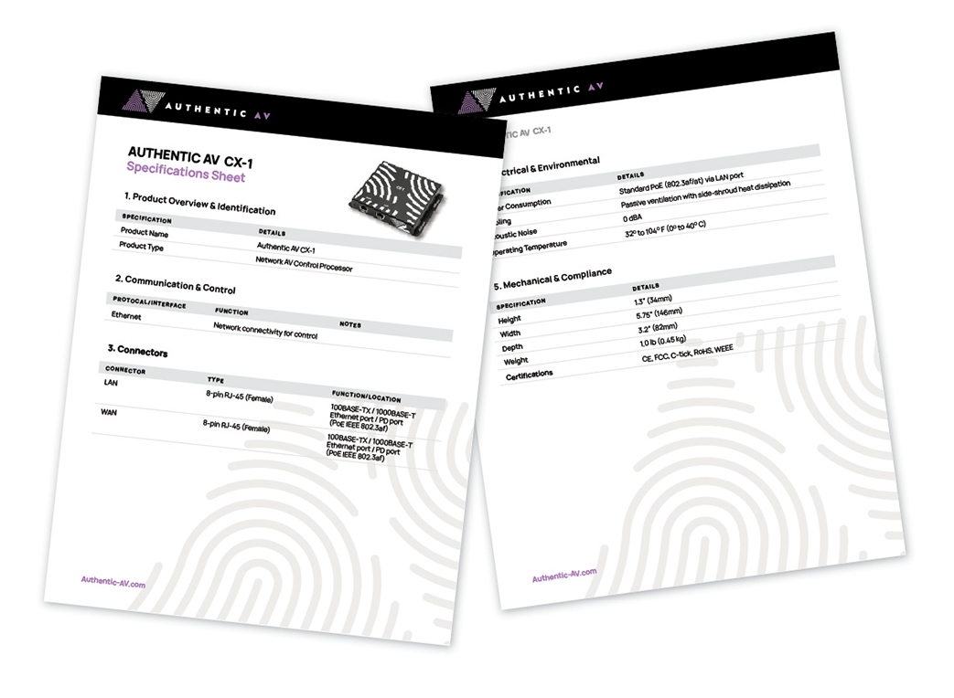 Authentic AV Product Spec Sheets
